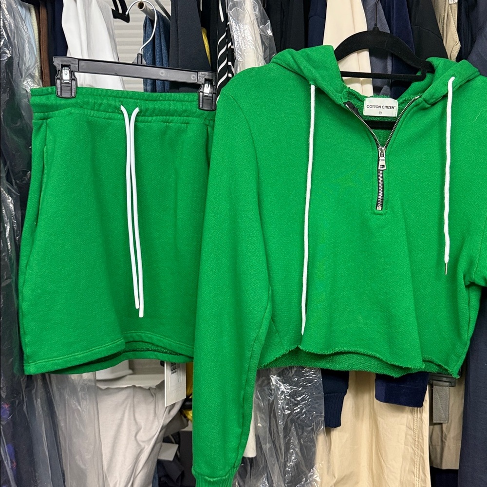 Cotton Citizen Emerald set Mini Skirt  and cropped hoodie with Drawstring